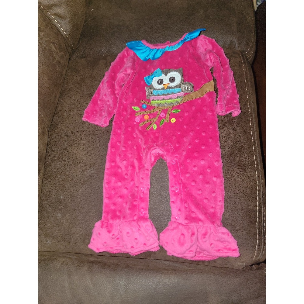 Mudpie fall pink owl romper one‎ piece size 0 6 months mud pie